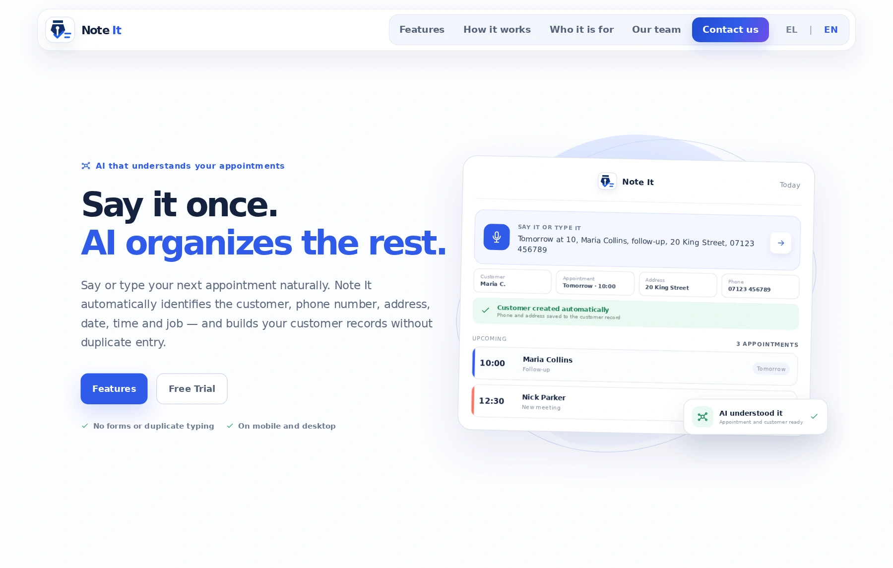 Preview of the Note It AI application